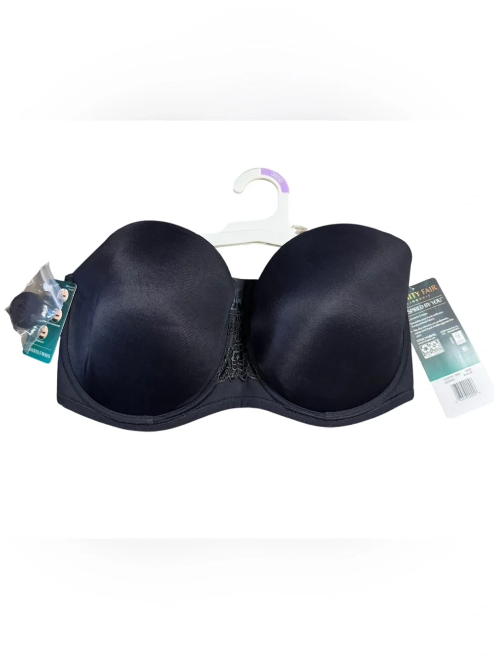 Vanity Fair Beauty Back Strapless Bra Sz 38DD Black NWT